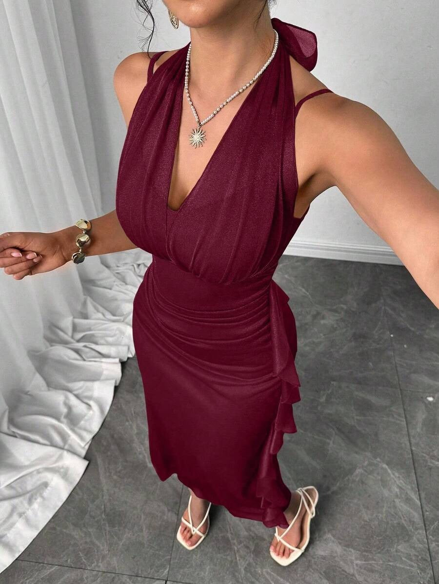 SHEIN Modelyn  فستان عنابي بدون أكمام