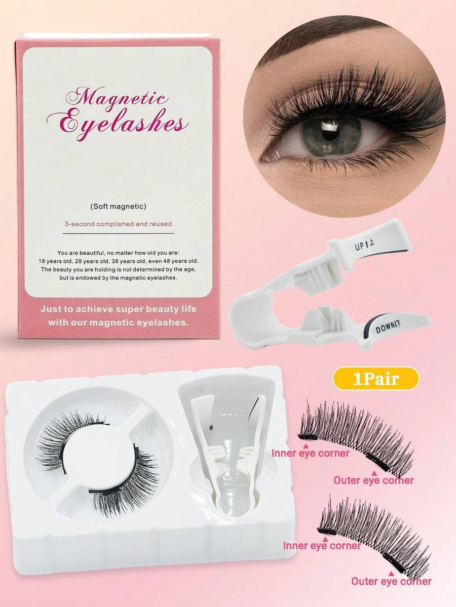 SHEIN صندوق رموش نصفية مغناطيسية مع ملقط طبيعية