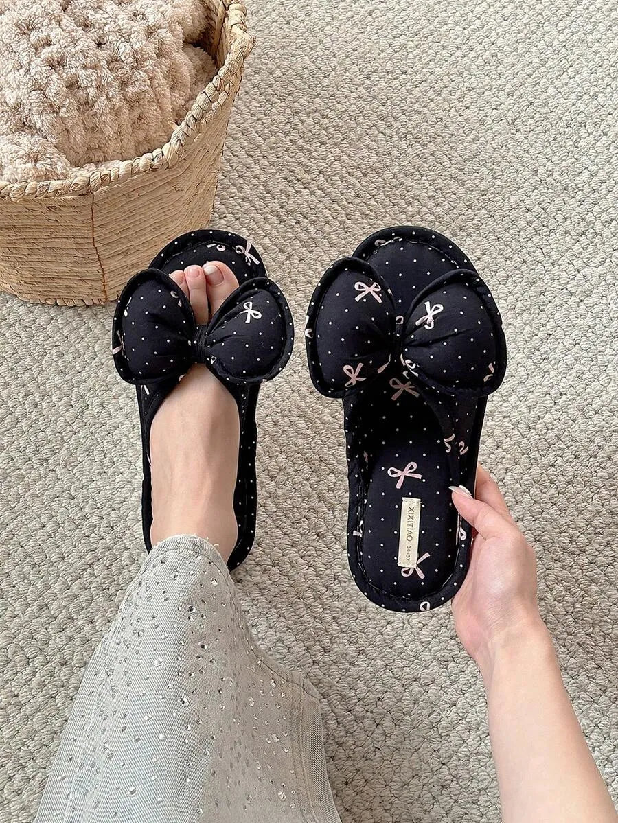 SHEIN XIXITIAO أحذية منزلية نسائية مسطحة من الكتان بتصميم فراشة ومريحة