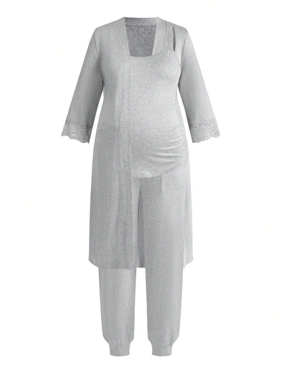 SHEIN BloomMama طقم ملابس نوم للحوامل 3 قطع ناعم ومريح