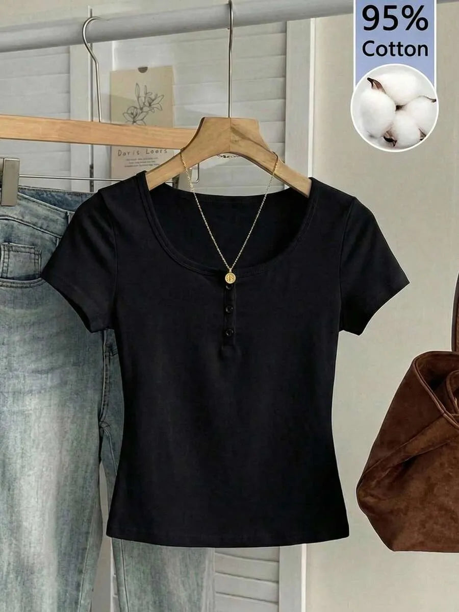 SHEIN Tseoso تيشيرت نسائي بأكمام قصيرة