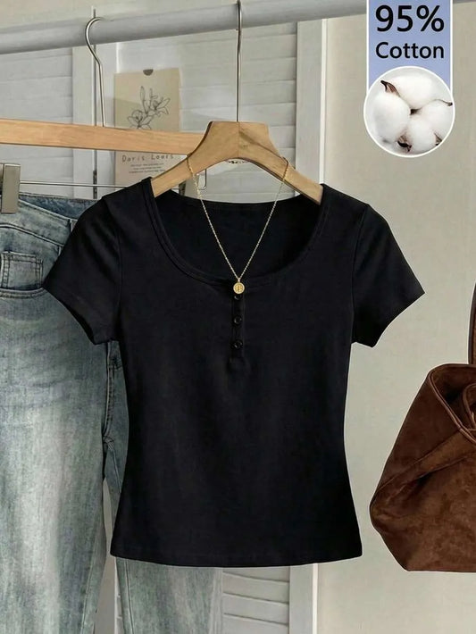 SHEIN Tseoso تيشيرت نسائي بأكمام قصيرة