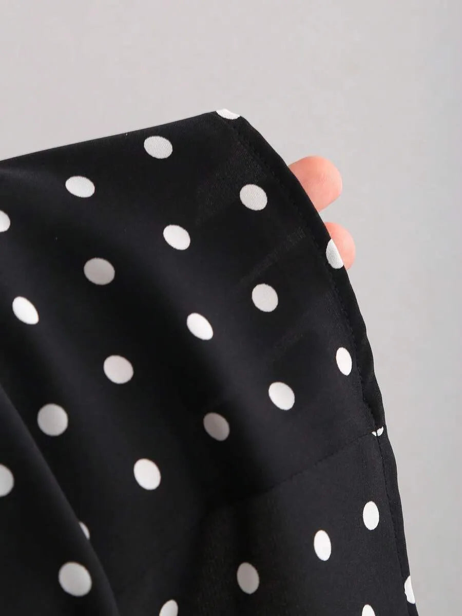 SHEIN Sweetra تنورة ميدي أنيقة بخصر عالٍ وطبعة نقاط البولكا