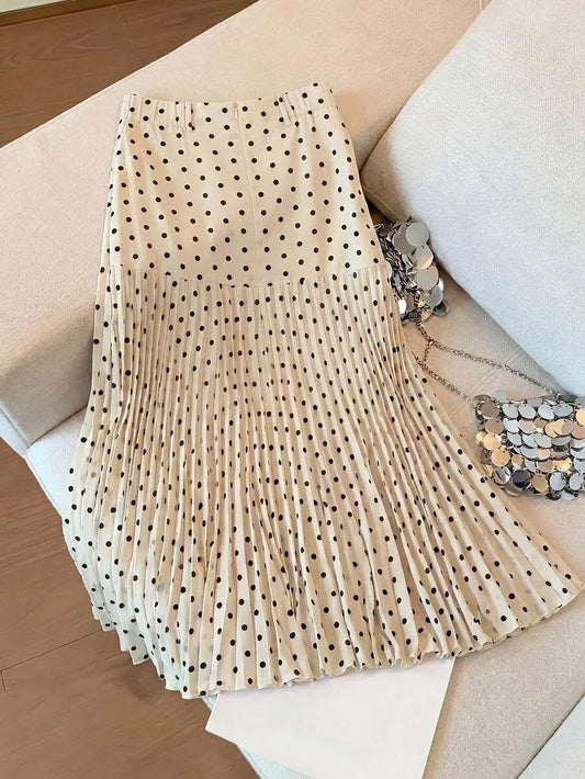 SHEIN Elenzga تنورة نسائية مطوية بنقط بولكا وأجزاء مرقعة من