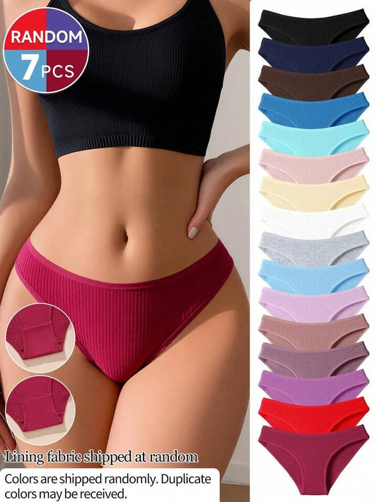 SHEIN سراويل داخلية نسائية من 7 قطع بخصر منخفض من القطن المضلع متعدد الألوان
