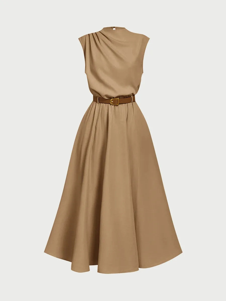 SHEIN MOD فستان نسائي بدون أكمام مع حزام بلون كاكي