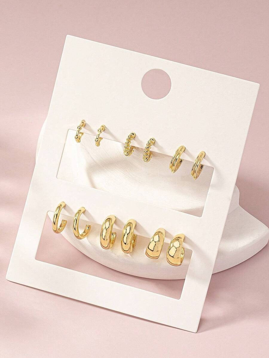 SHEIN مجموعة 6 أزواج أقراط ذهبية حلقية