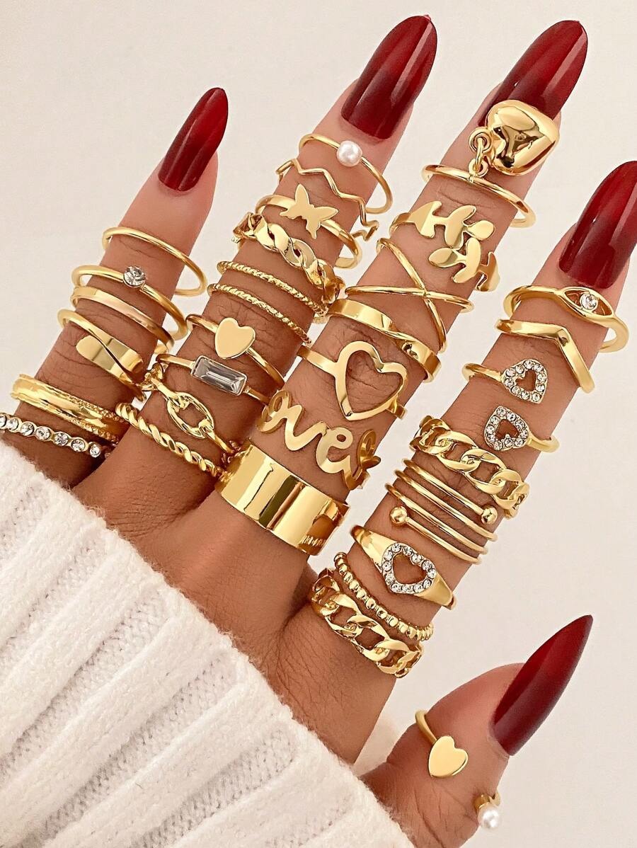 SHEIN طقم 30 خاتم بتصاميم مختلفة وراقية