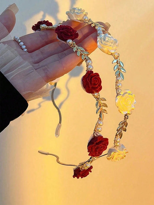 SHEIN طقم 2 شريط رأس مزين خرز اصطناعي بطراز فرنسي عتيق