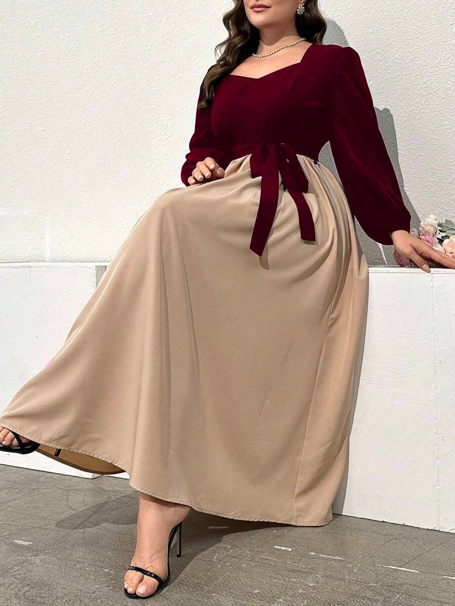 SHEIN Mulvari فستان ماكسي بلونين وأكمام وربطة خصر
