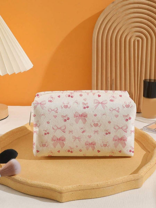 SHEIN حقيبة مكياج مخملية بنقشة كرز وقلب