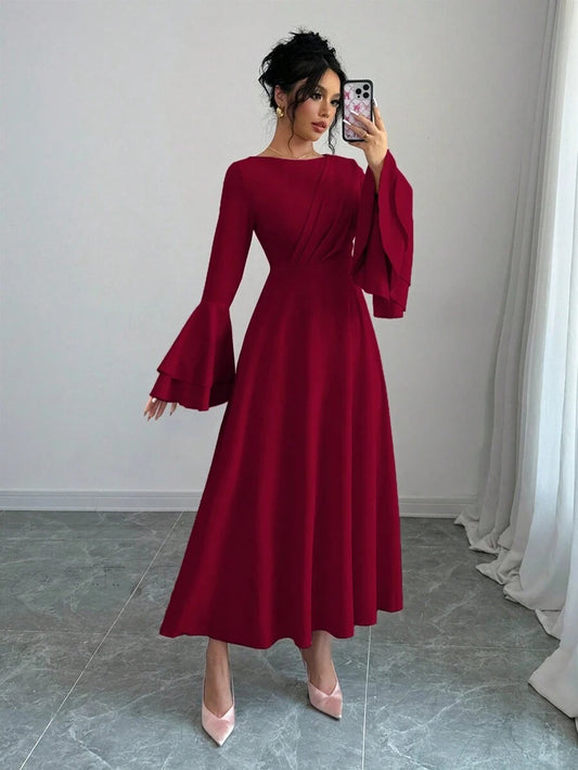 SHEIN Rafferiza فستان أحمر أنيق بأكمام واسعة