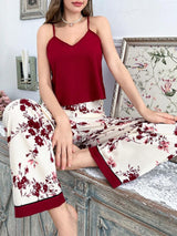 SHEIN CottageSlumber طقم بيجامة قطعتين قميص كامي وبنطلون مطبوع