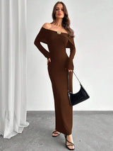 SHEIN Firerie فستان ضيق وأنيق بلون بني