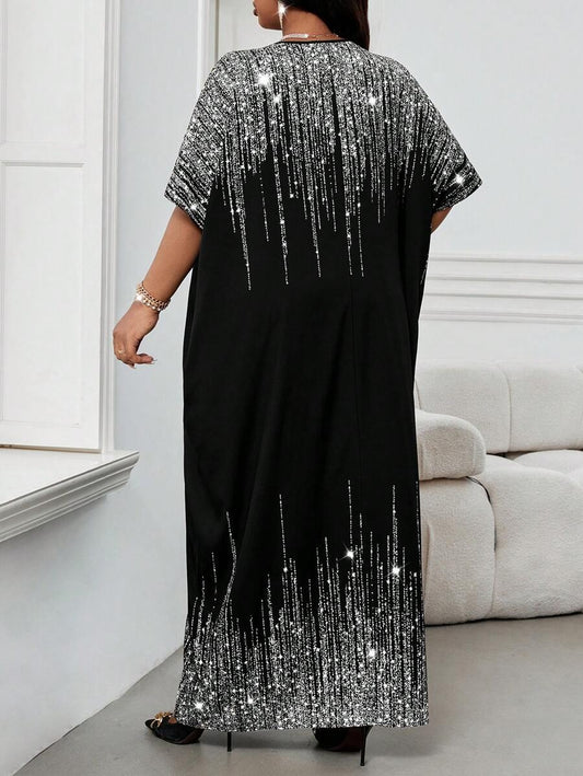 SHEIN فستان كافتان مطبع بأكمام جناح خفاش