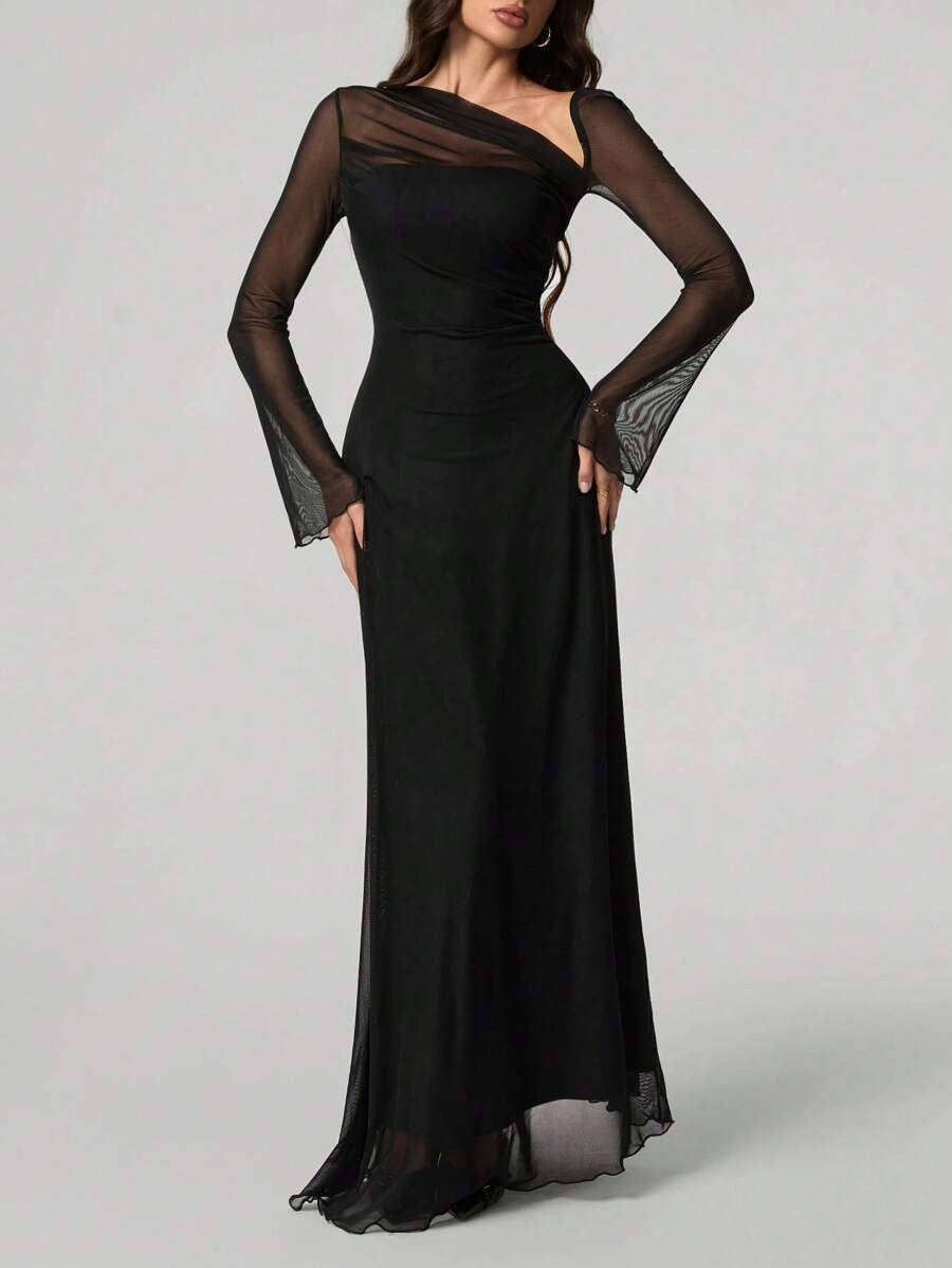 SHEIN Tall فستان ماكسي طويل ضيق بلون أسود