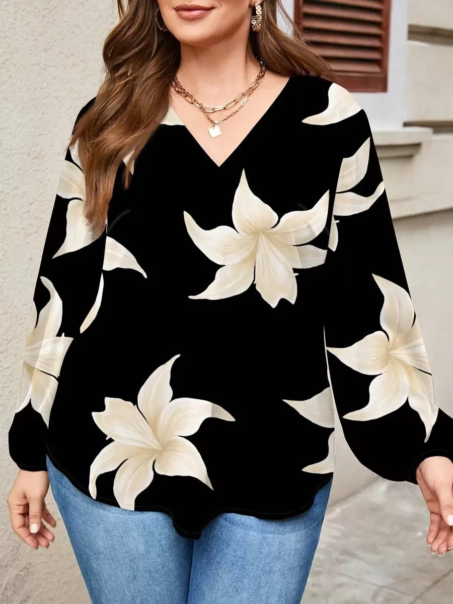 SHEIN بلوزة  بطبعة زهور ملونة فضفاضة