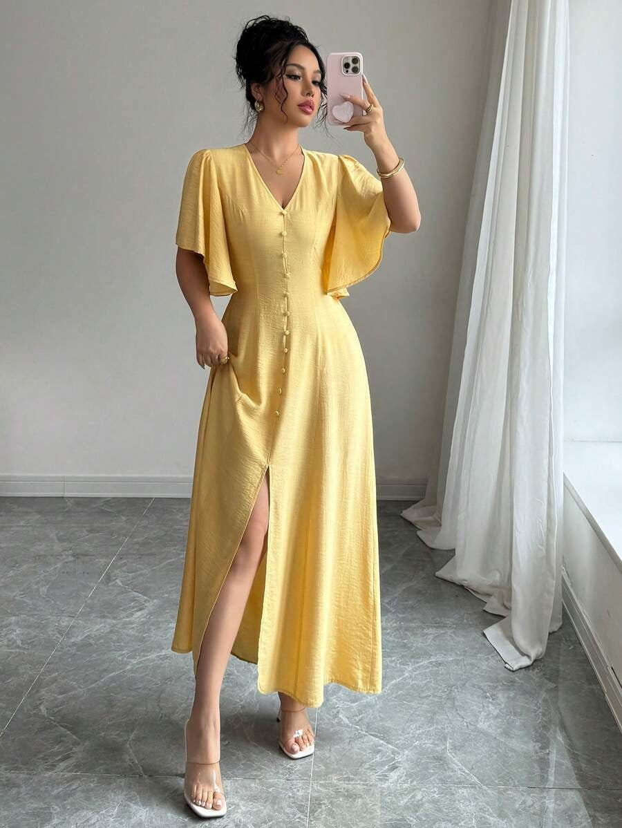 SHEIN فستان كاجوال أنيق باللون الأصفر