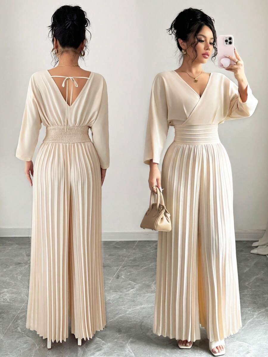 SHEIN Gloray جمبسوت طويل وأنيق بلون مشمشي