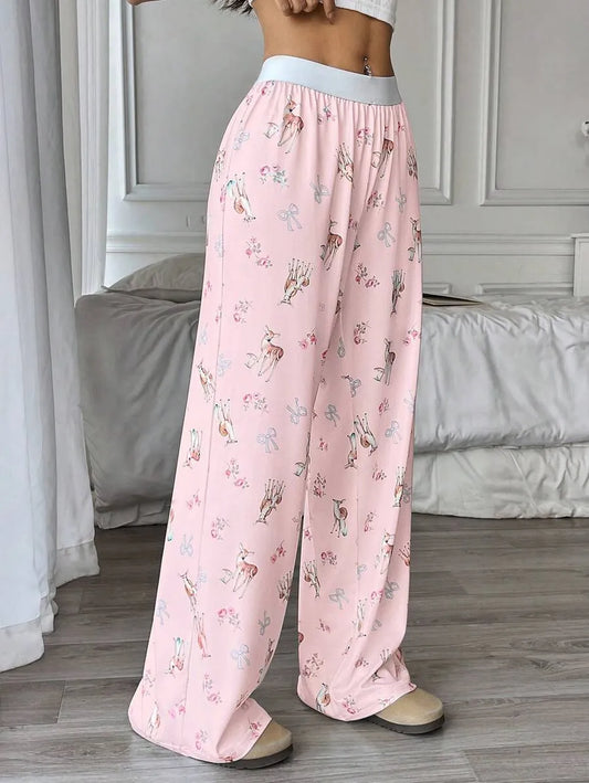 SHEIN Flirla بنطلون بلون وردي فاتح طويل واسع الساق بخصر منخفض