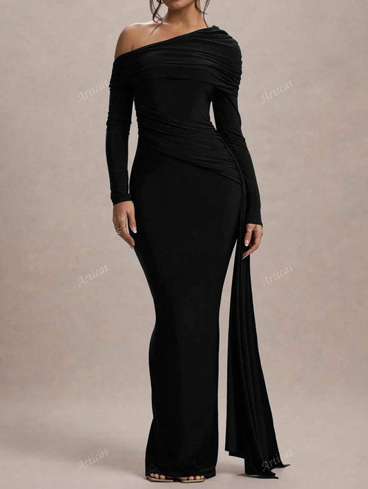 SHEIN Articat فستان حفلات أسود طويل بقصة ضيقة