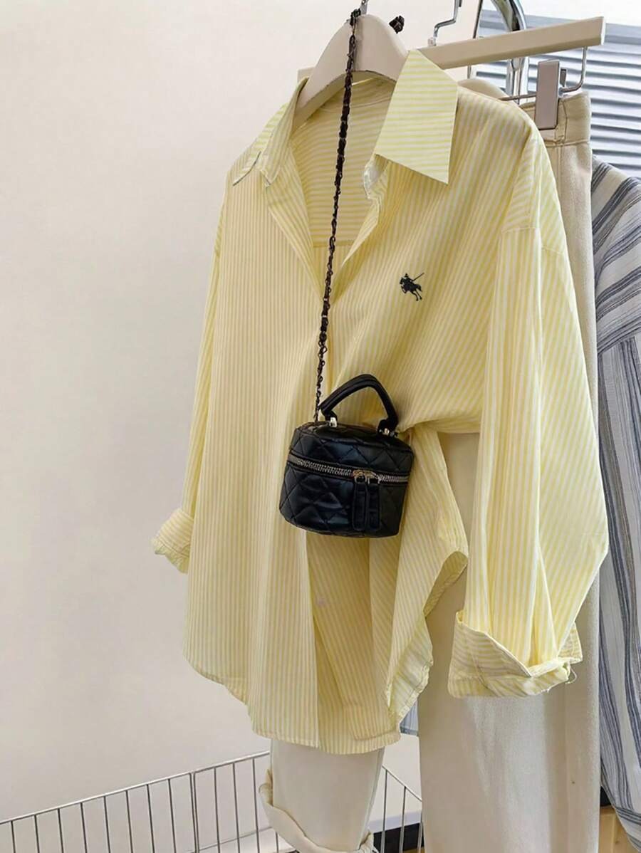 SHEIN قميص أصفر كاجوال وأكمام طويلة مميزة