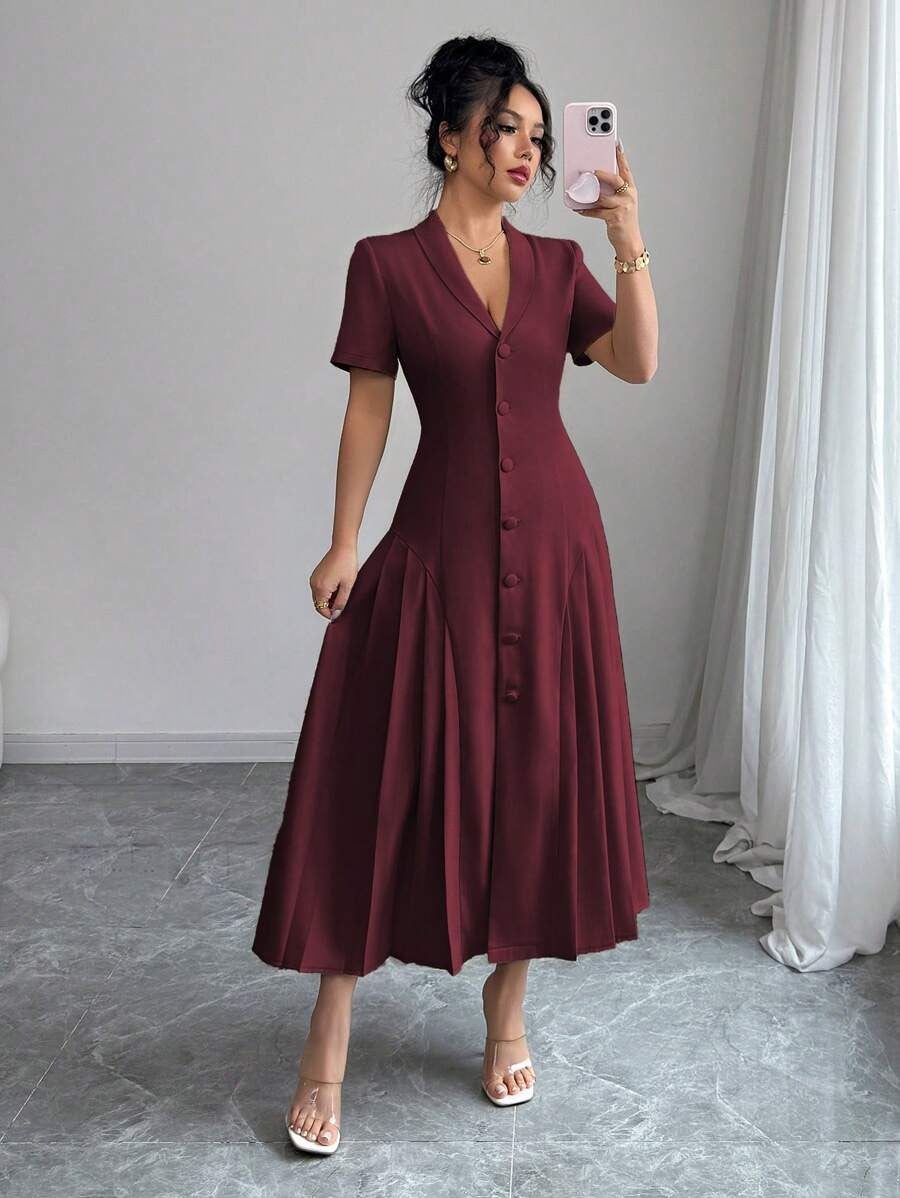 SHEIN Elenzga  فستان ناعم بلون كستنائي جذاب
