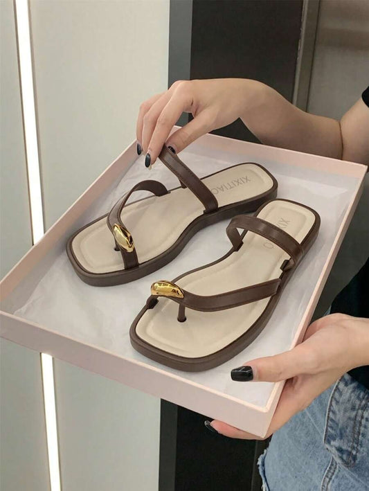 SHEIN XIXITIAO نعال صيفية بلون بني