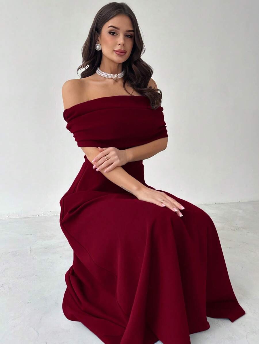 SHEIN Firerie فستان ماكسي أنيق بلون عنابي