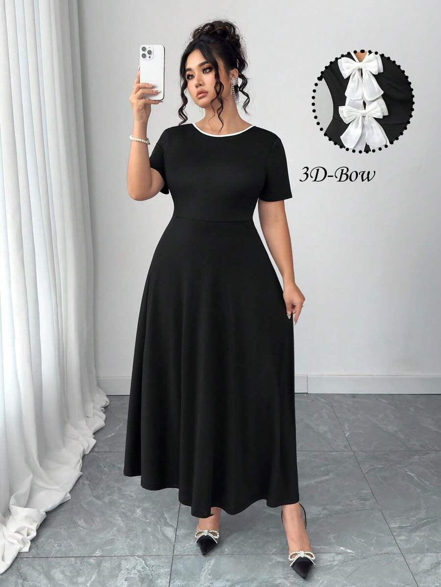 SHEIN Elenzga فستان أسود أنيق بقصة فرنسية ربطة فراشة