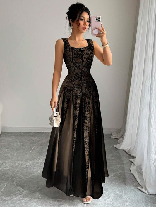SHEIN Rafferiza  فستان دانتيل أنيق أسود