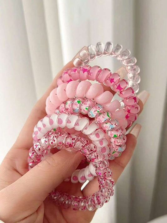 SHEIN  عبوة 6 قطع من ربطات الشعر الحلزونية بنقوش زهرية