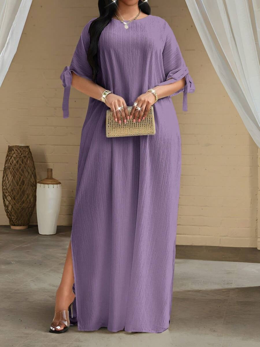 SHEIN فستان طويل بلون أرجواني ناعم برباط خلفي