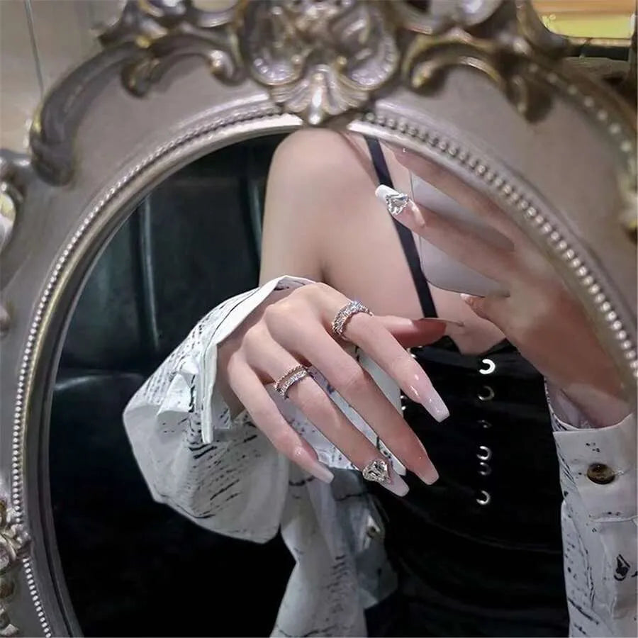 SHEIN مجموعة خواتم زركونيا مكعبة طبقتين VKHK قطعتين