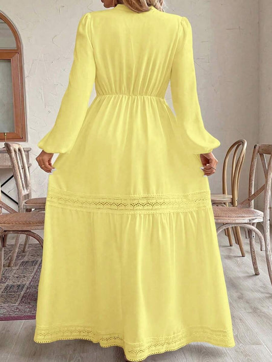 SHEIN فستان أصفر طويل بكسرات بكشكش