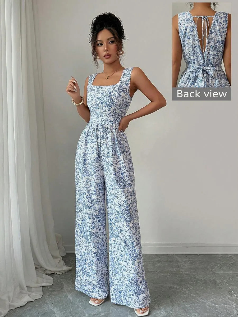 SHEIN Breezaya جمبسوت زهرية أنيقة بظهر مكشوف من