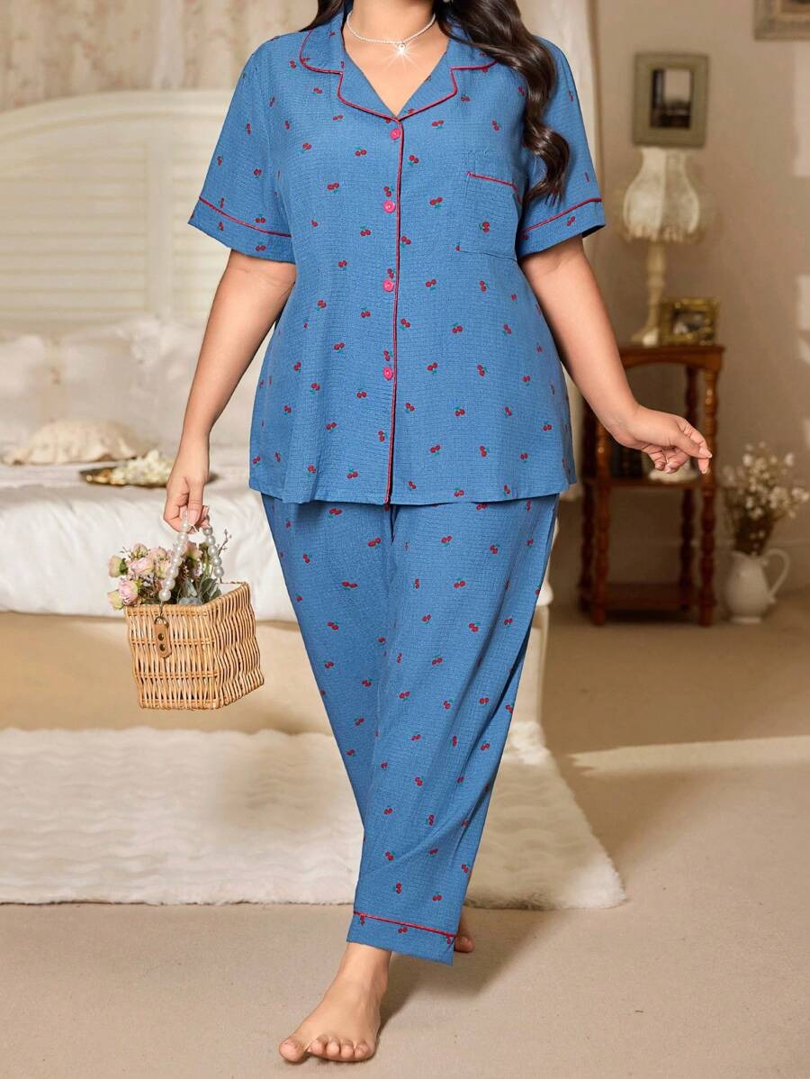 SHEIN طقم بيجامة بطبعة كرز