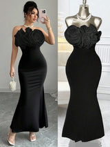 SHEIN Selianne فستان أسود طويل شيفون مزين بزهرات
