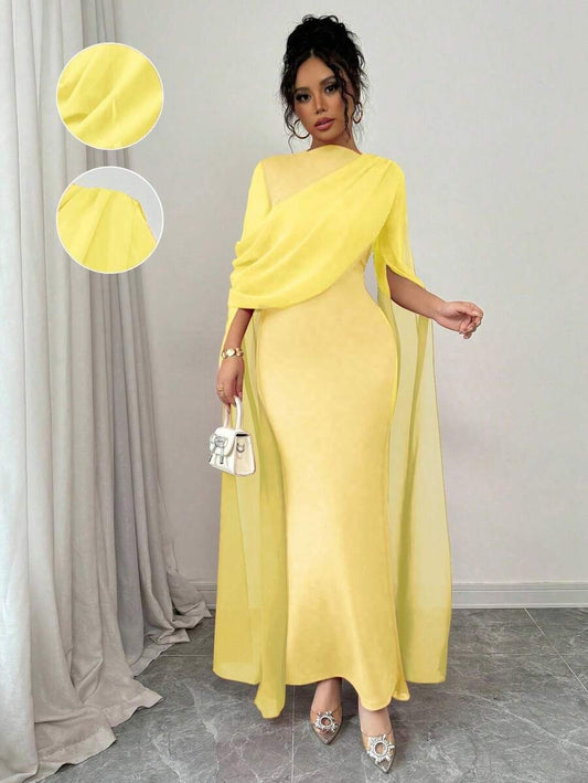 SHEIN Rafferiza  فستان أصفر طويل بأكمام طويلة