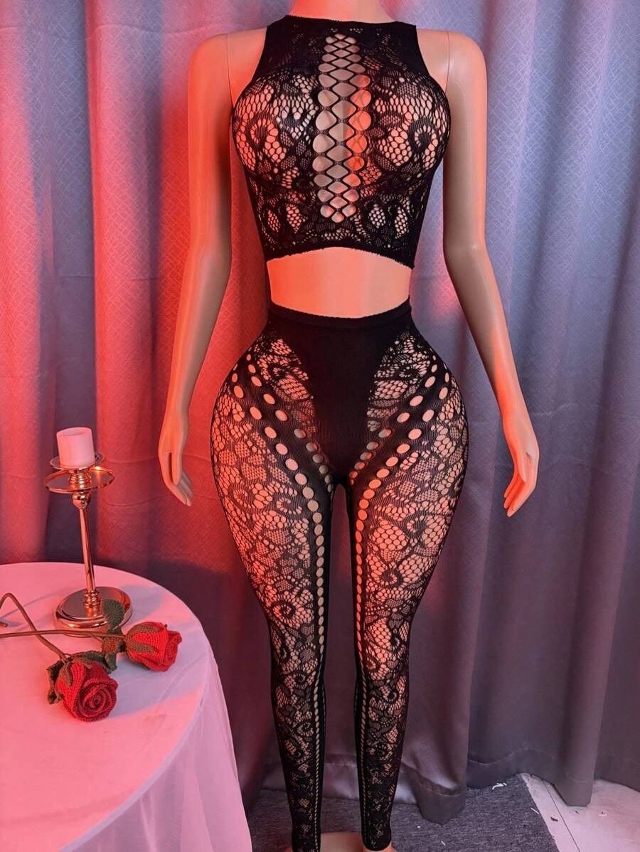 SHEIN  طقم شبكي من قطعتين بلون أسود