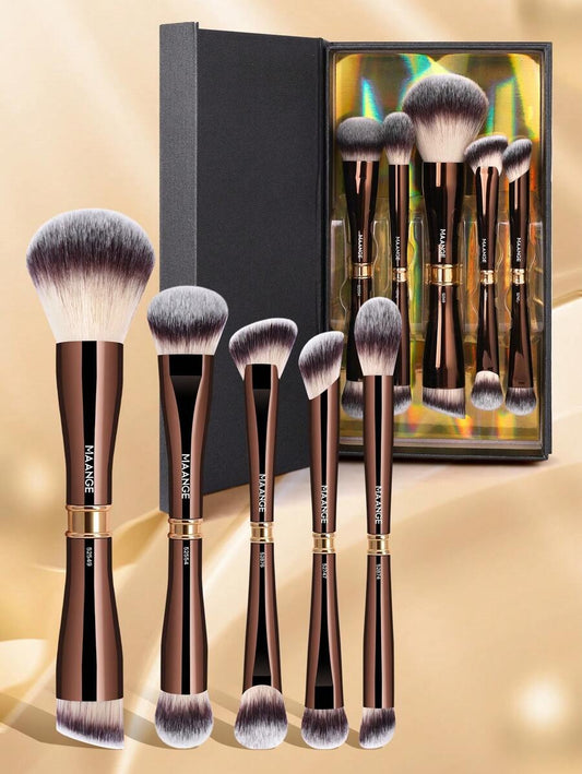 SHEIN MAANGE مجموعة 5 فرش مكياج مزدوجة الرأس مع علبة أنيقة