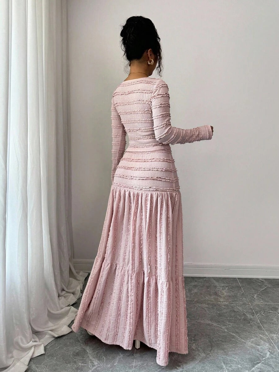 SHEIN Selianne طقم نسائي وردي من قطعتين بلوزة+تنورة طويلة