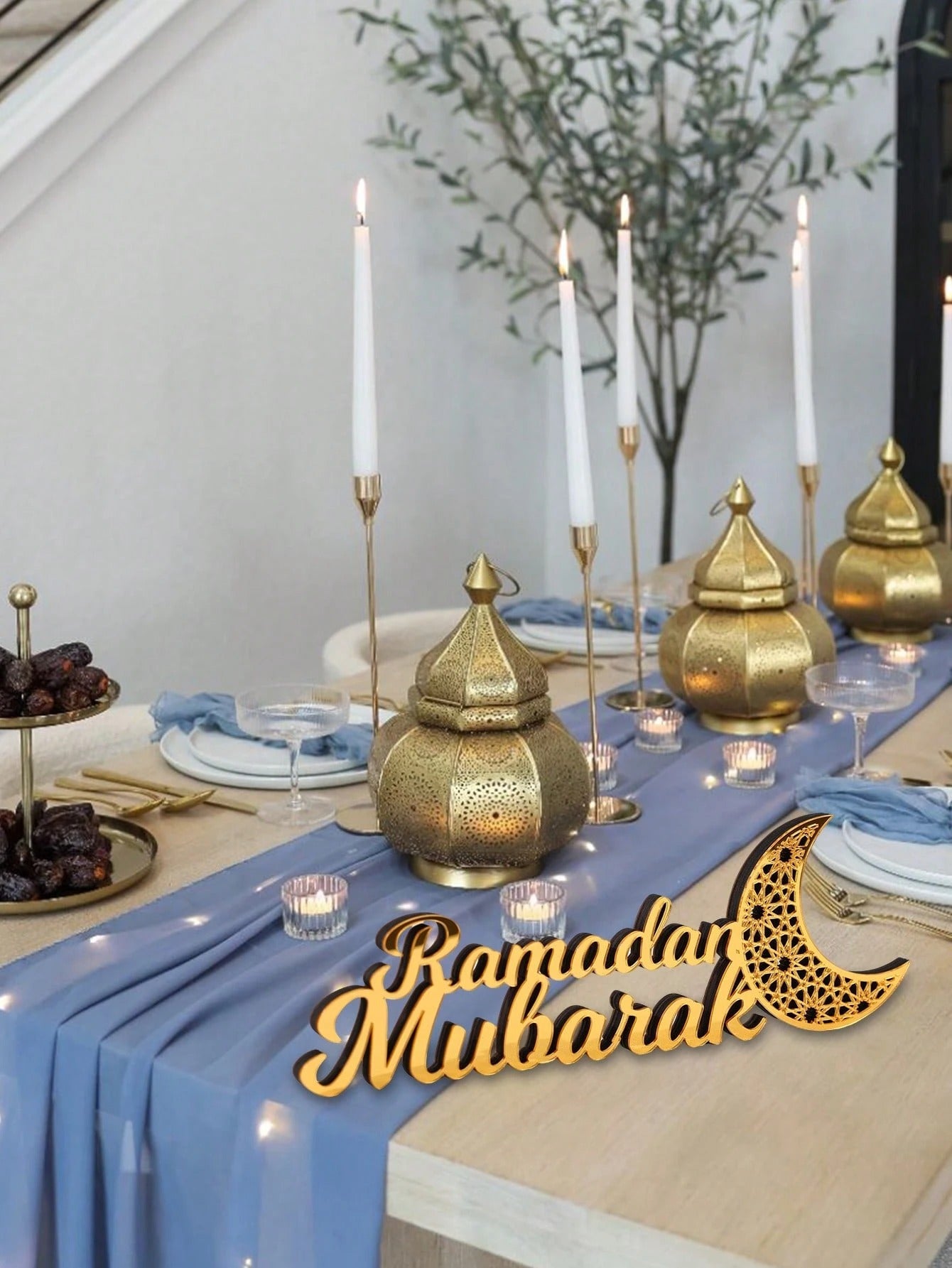 SHEIN زخرفة طاولة ذهبية ديكور رمضان بشكل هلال