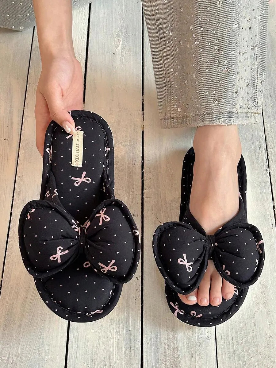 SHEIN XIXITIAO أحذية منزلية نسائية مسطحة من الكتان بتصميم فراشة ومريحة