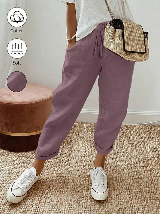 SHEIN Breezaya بنطال نسائي فضفاض بخصر مرن بلون أرجواني مغبر