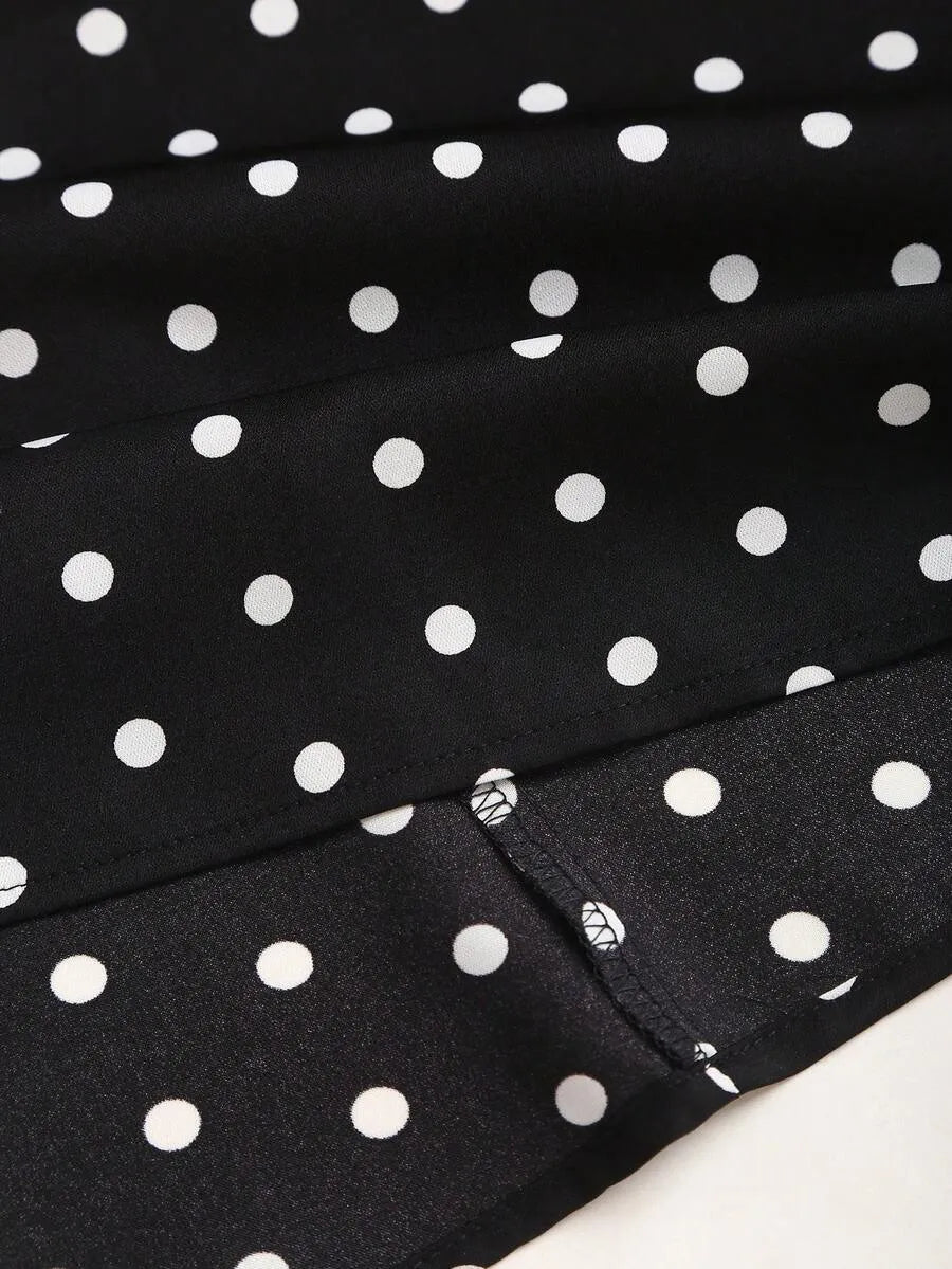 SHEIN Sweetra تنورة ميدي أنيقة بخصر عالٍ وطبعة نقاط البولكا