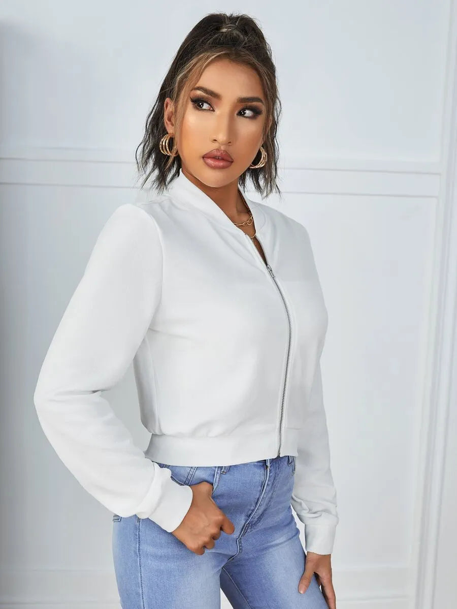SHEIN Essnce جاكيت بومبر قصير بسحاب