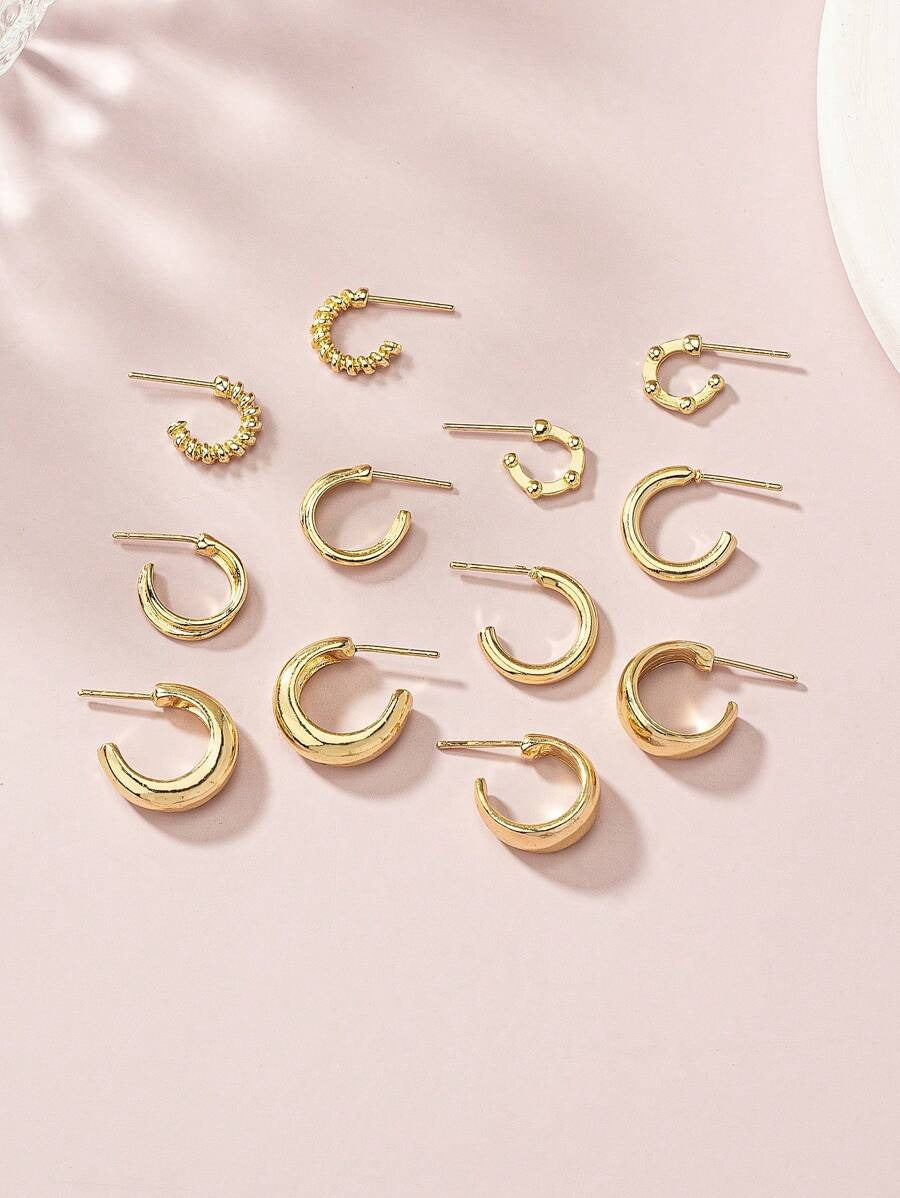 SHEIN مجموعة 6 أزواج أقراط ذهبية حلقية