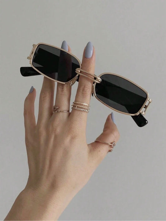 SHEIN نضارة شمس بإطار معدني مستطيل ستايل كوري ذهبي