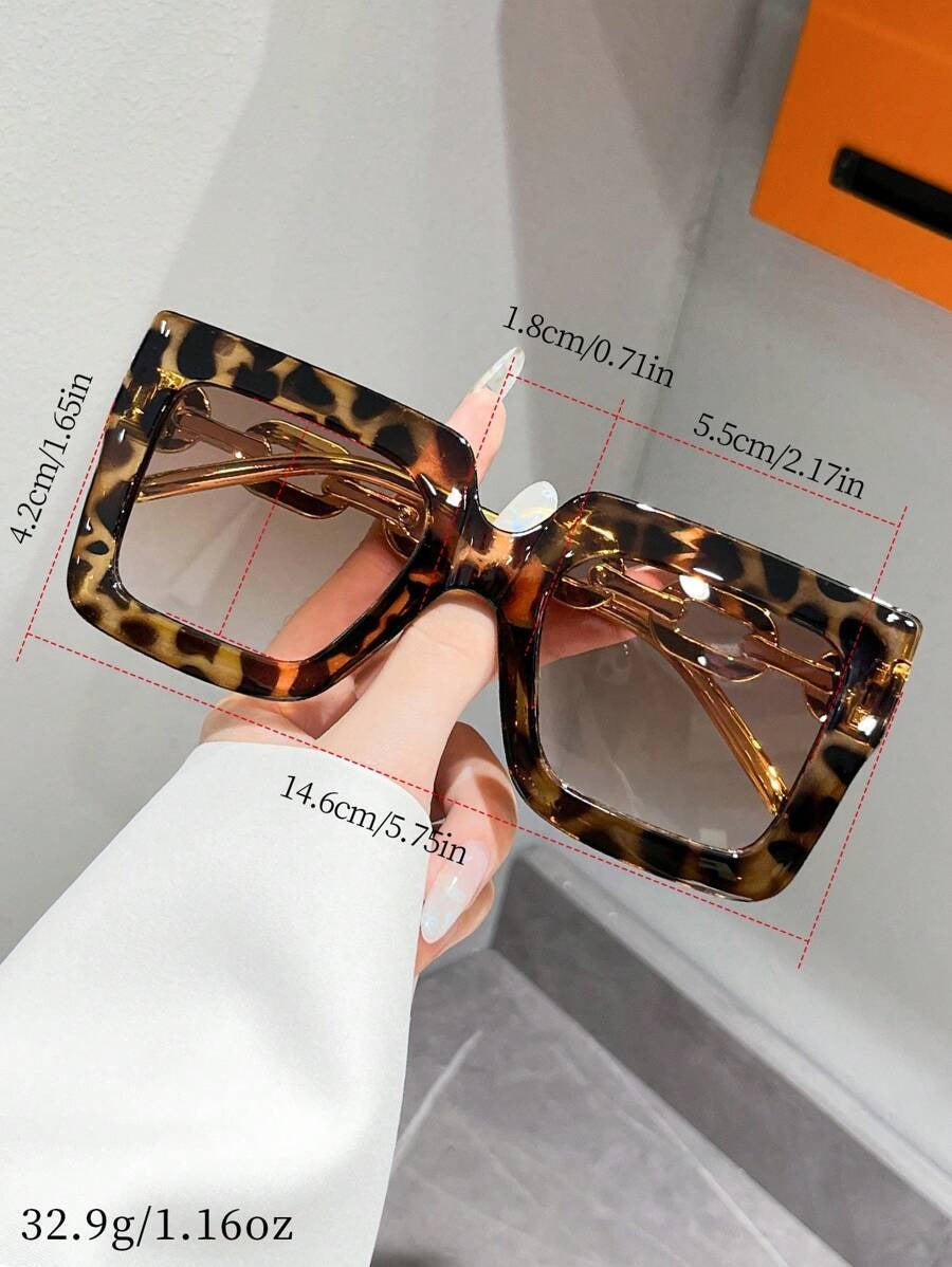 SHEIN نظارات شمسية مربعة بطباعة النمر